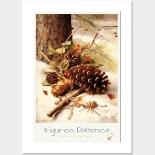 Winter's Elegance: Vintage Postcard with Pine Cones and Snowy Branches Posters and Art